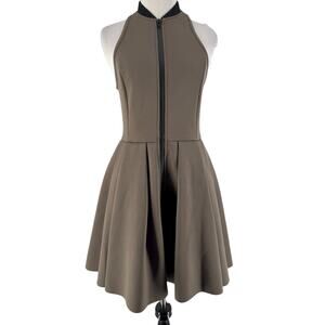 T By Alexander Wang Olive Taupe Neoprene Sleeveless A-Line Dress Size Medium